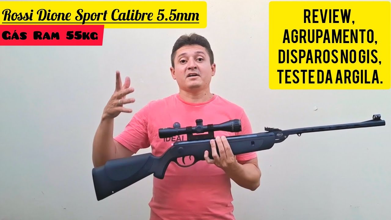 Carabina Rossi Dione Sport 5.5mm Gás Ram 55kg, review, agrupamento, disparos no gis, teste da argila