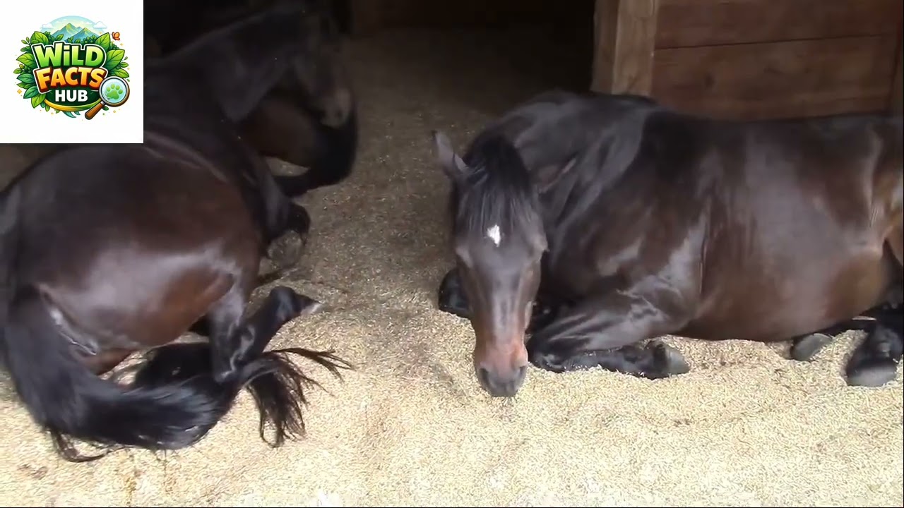 The horses are calmly snorting & gazing
