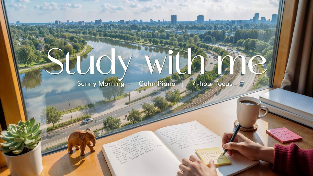 4-HOUR STUDY WITH ME 📖 Sunny Morning Weekend ☀️ Calm Piano & Bright Nature Ambience 🍃 Pomodoro 50/10