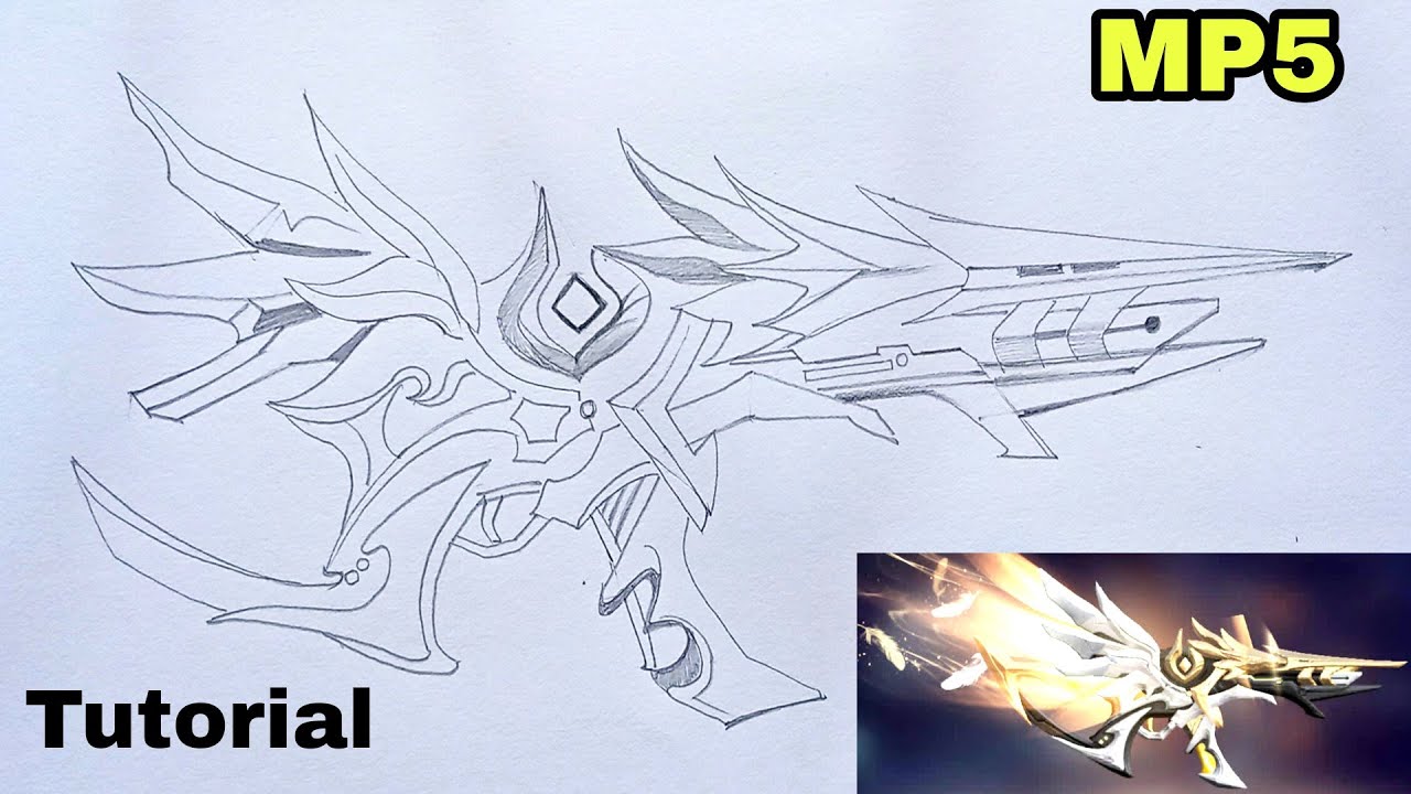 Free fire MP5 gun drawing /Free fire platinum divinity skin drawing/ platinum divinity FF DRAWING