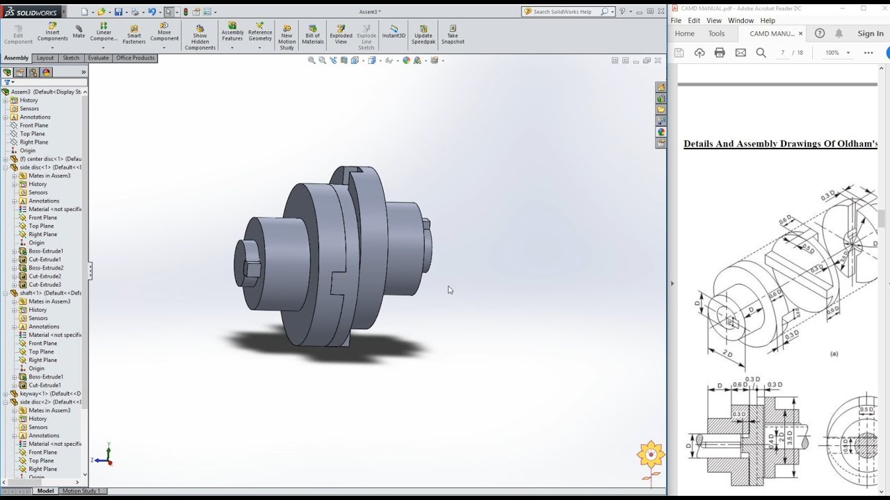 Assembly of Oldhams Coupling in SolidWorks  |#33| PCE | Prof. Binsu Babu