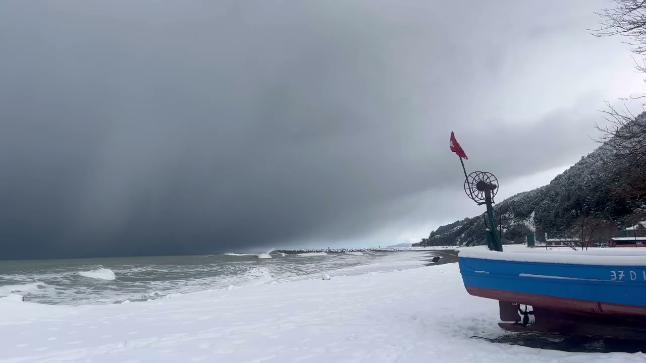 Where Winter Meets the Sea | Snowy Shore, Rolling Waves & Tranquil Music