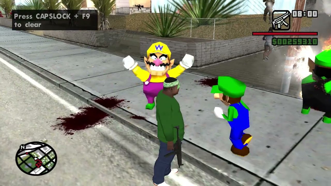 GTA San Andreas Fake Wario gets sucked by Luigi's 