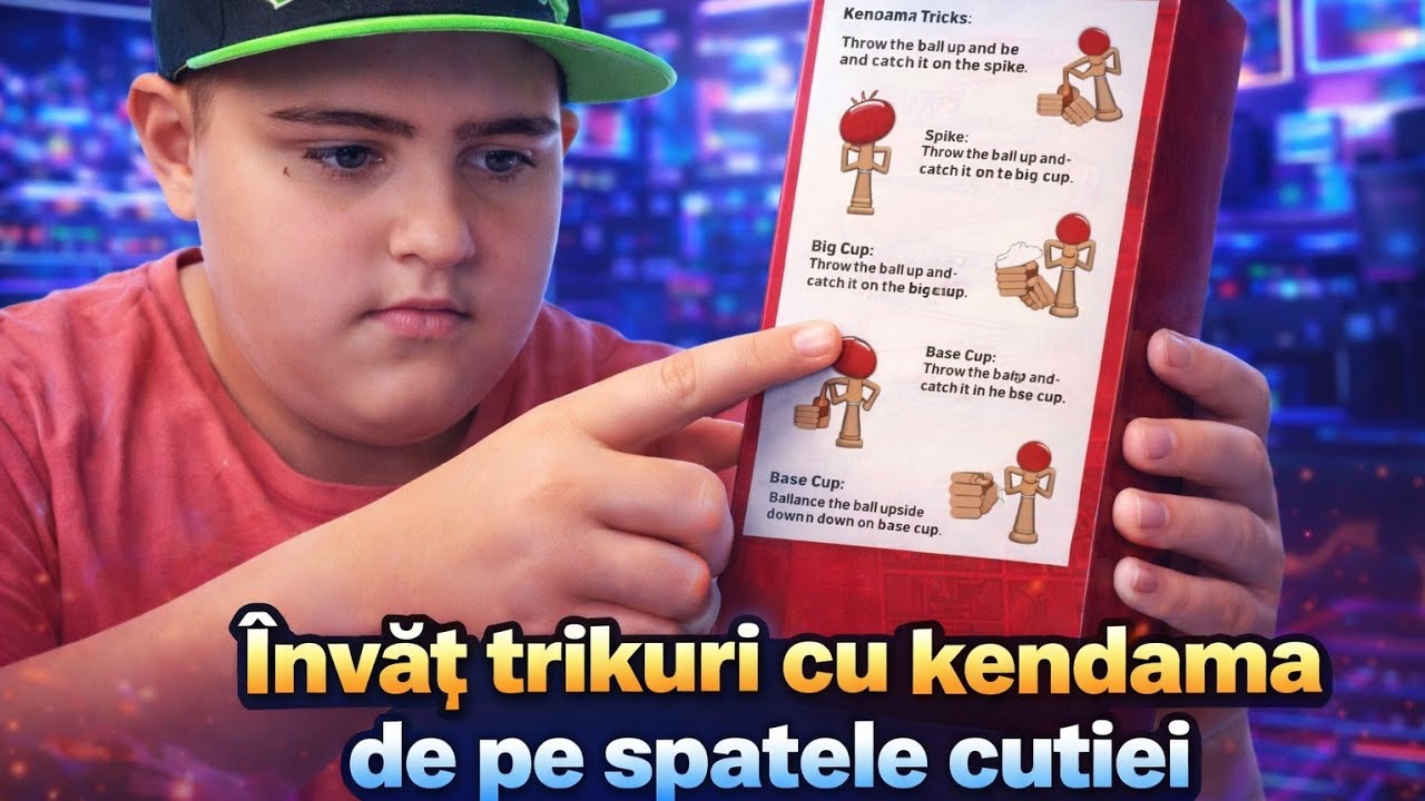 Învăț trikuri cu kendama de pe spatele cutiei