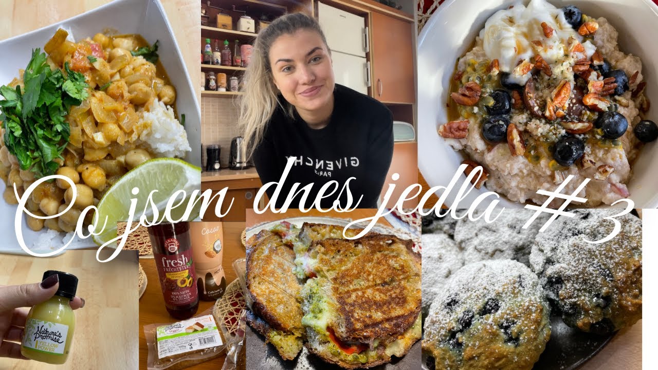 Co jsem dnes jedla #3 | Ovesná kaše v rýžovaru? 😮 , oblíbené cizrnové kari a borůvkové muffiny 🧁🫐