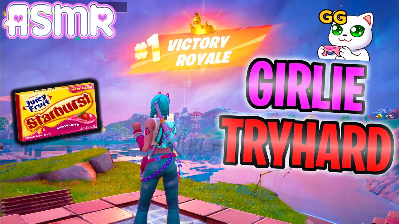ASMR Gaming Fortnite Girlie Tryhard Win 🍀 Cozy Gum Chewing Whispering Clicky Controller Sounds 🎧