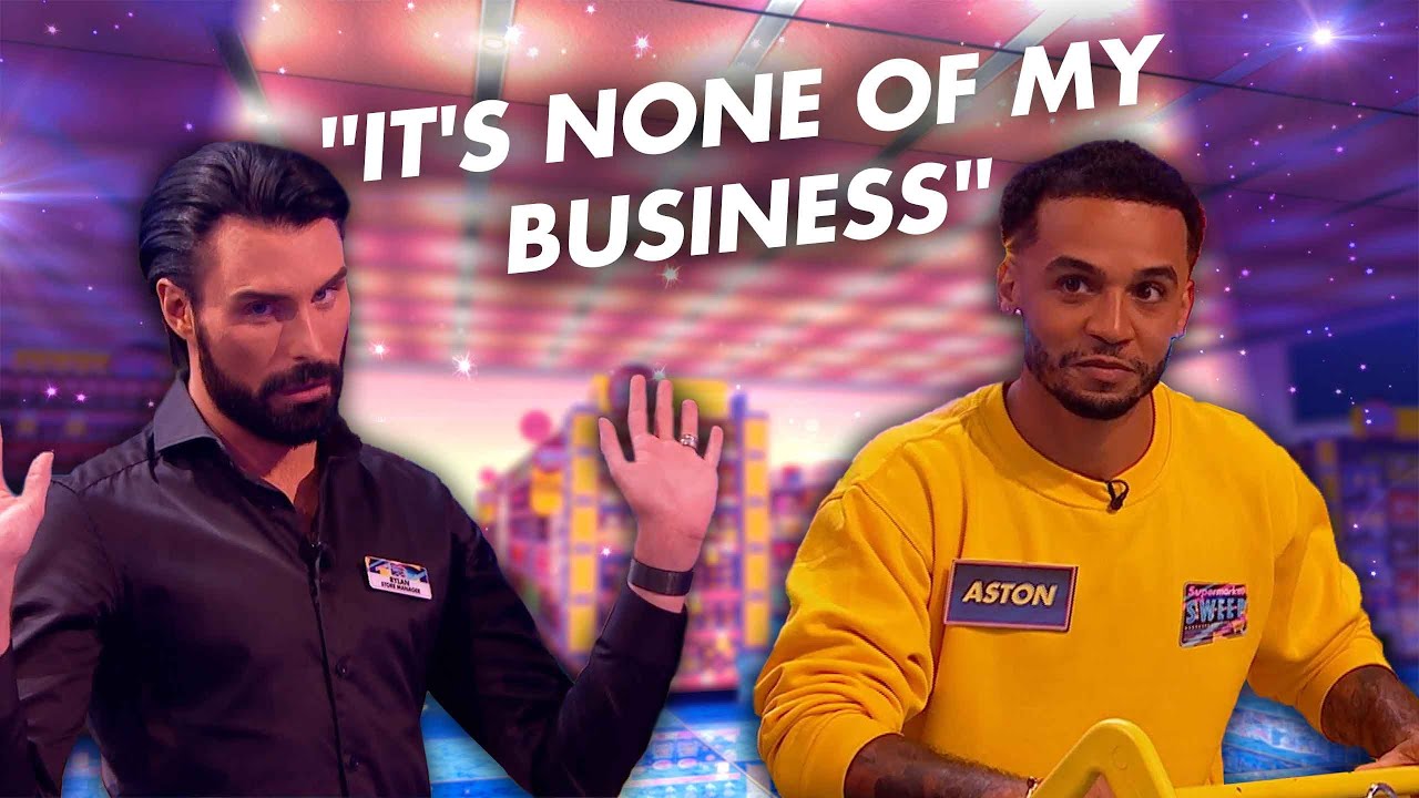 Rylan raises his eyebrow at JLS star Aston Merrygold's trolley choices in The BIG SWEEP!