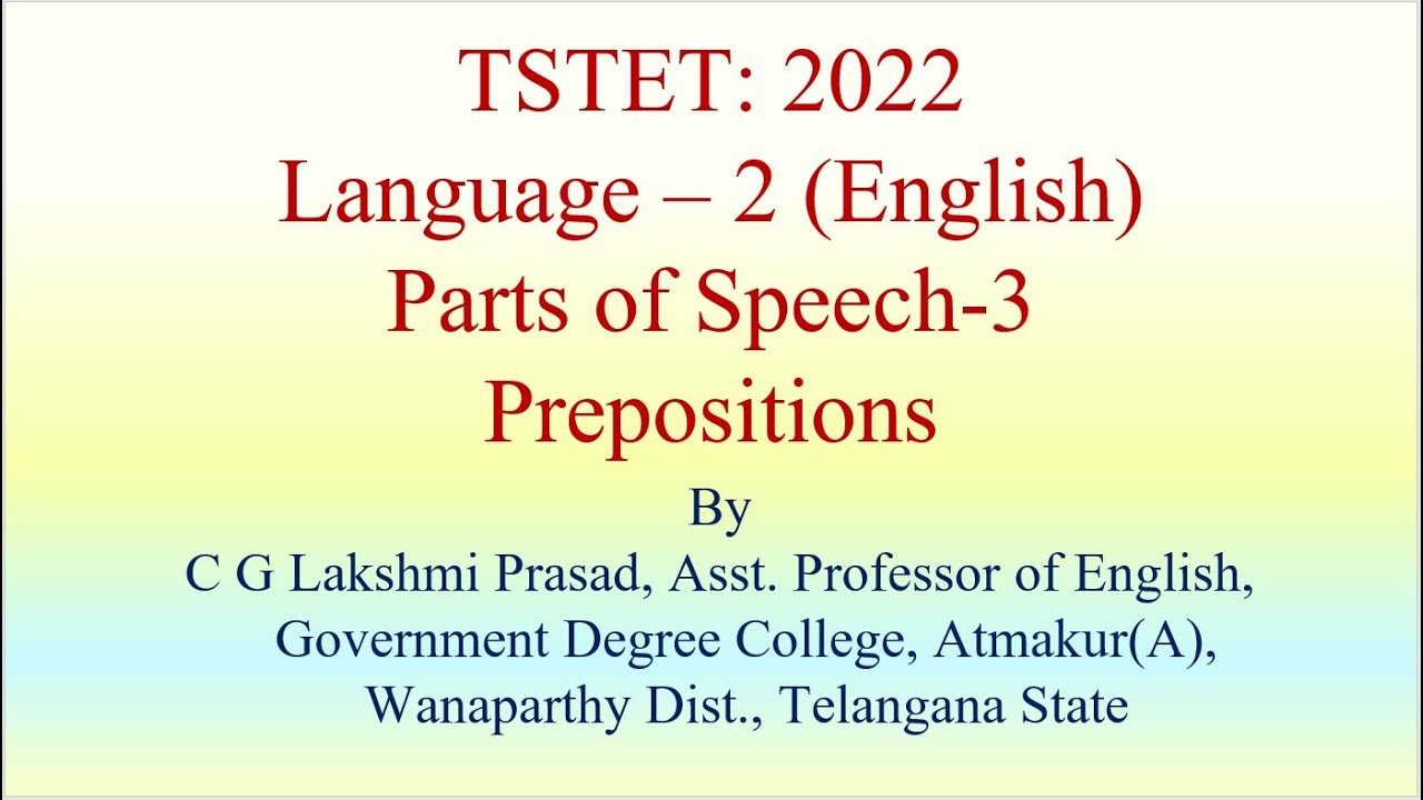 TSTET||Grammar||Parts of Speech-3||Prepositions #TSTET #TSTETENGLISH