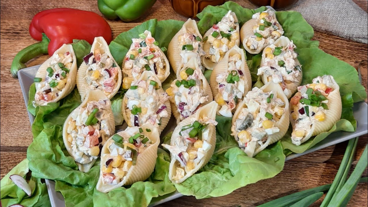 ХИТ !! Салат из тунца в макаронах. Фаршированные макаронные изделия. Закуски для вечеринок