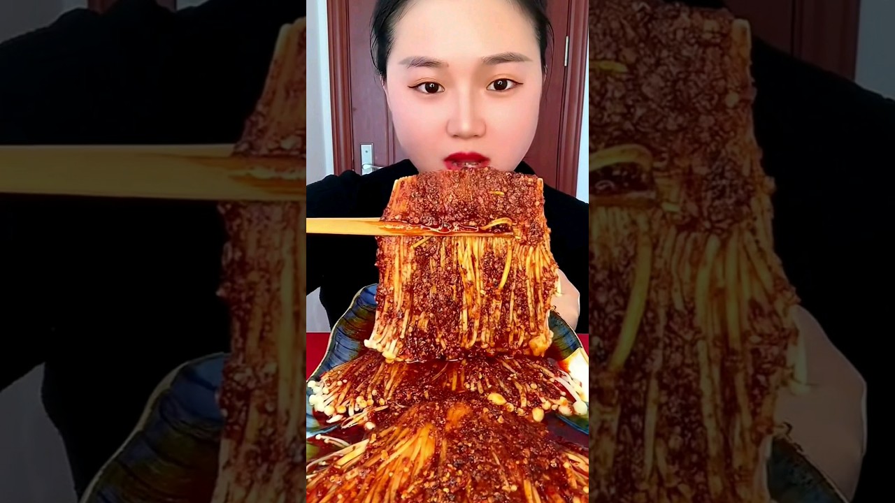Asmr Eating Enoki Mushrooms Flavor Spicy Yummy Mukbang