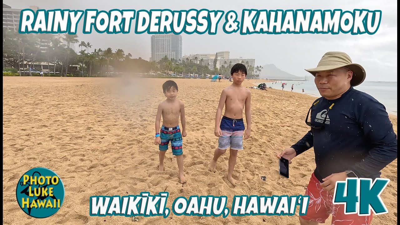 Rainy Fort DeRussy & Kahanamoku Beach Walk RAW Unedited February 24, 2023 Oahu Hawaii ワイキキ ハワイ