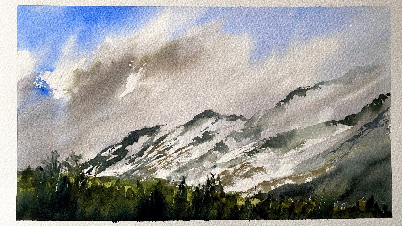 Paint A Loose WATERCOLOR STORMY SKY, ALPINE TREES & MOUNTAINS Watercolour Landscape PAINTING DEMO