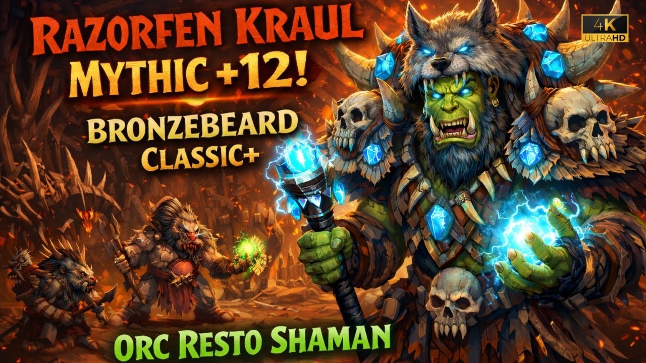 Razorfen Kraul Mythic +12 on Bronzebeard Classic+ | Resto Shaman Gameplay [Ascension WoW]