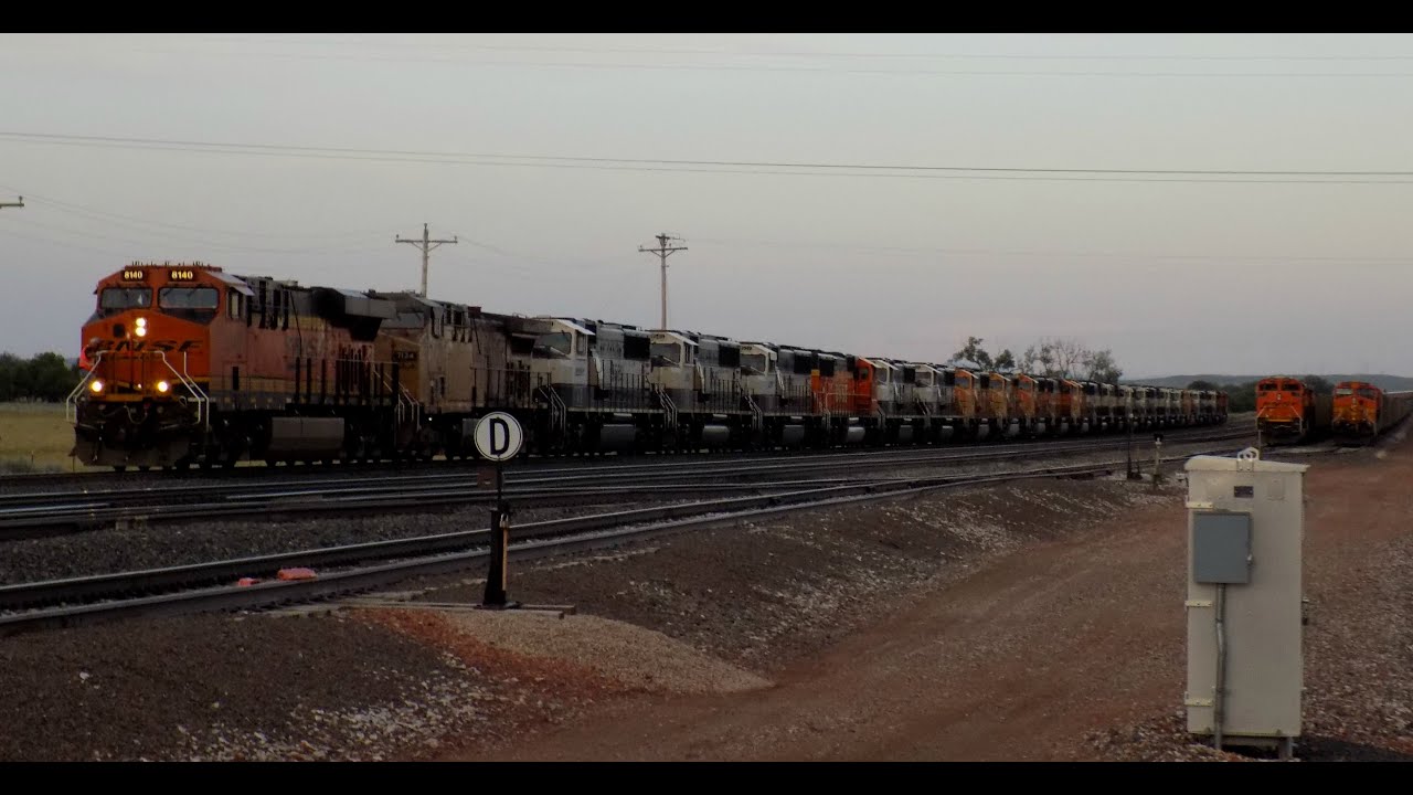 Trains at BNSF's Donkey Creek Yard, Rozet, WY: FEAT: SD70MAC Power Move