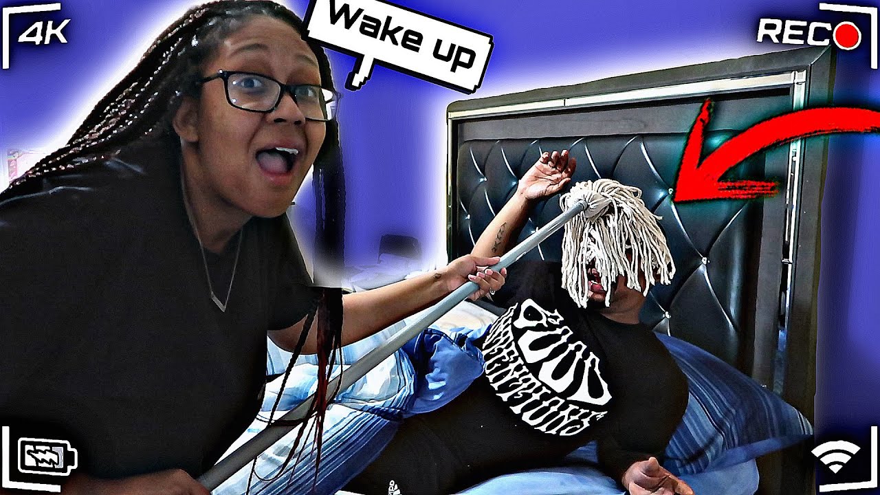 WET MOP PRANK ON SLEEPING HUSBAND... *THIS ENDED BAD*