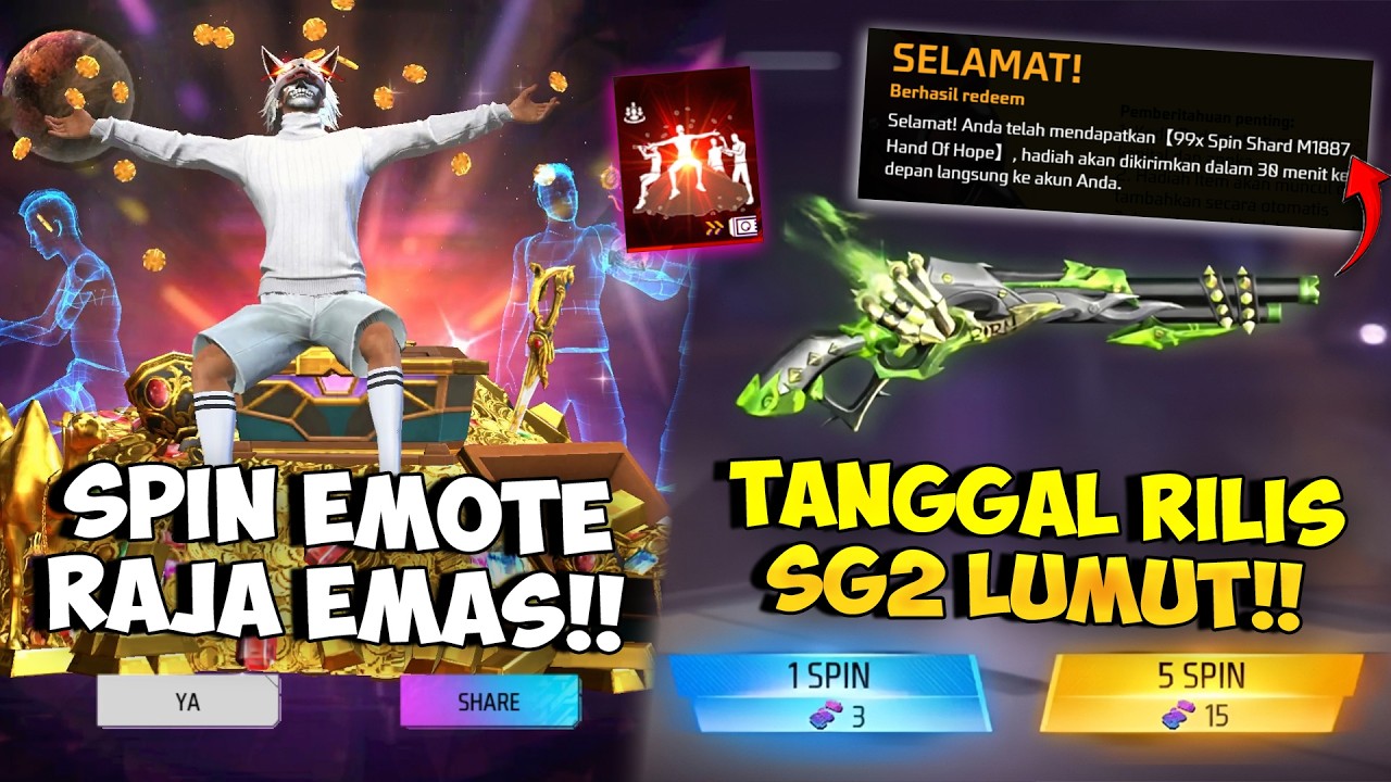 SPIN EMOTE RAJA HARTA KARUN !! Bagi2 Kode Redeem FF Terbaru & Tanggal Rilis SG2 Lumut Hand Of Hope