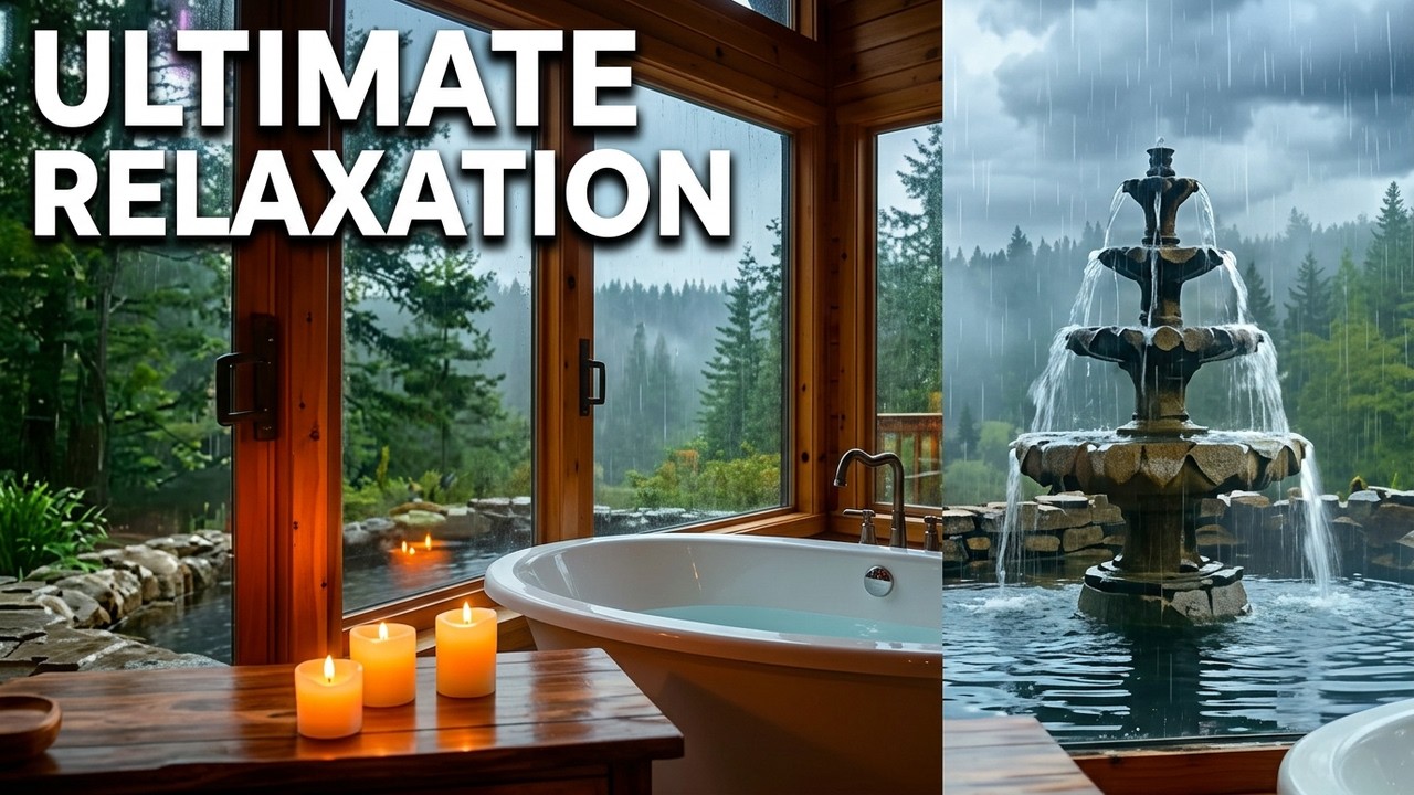 Tranquil Spa Room with Rain  Soothing Water & Thunder Ambience