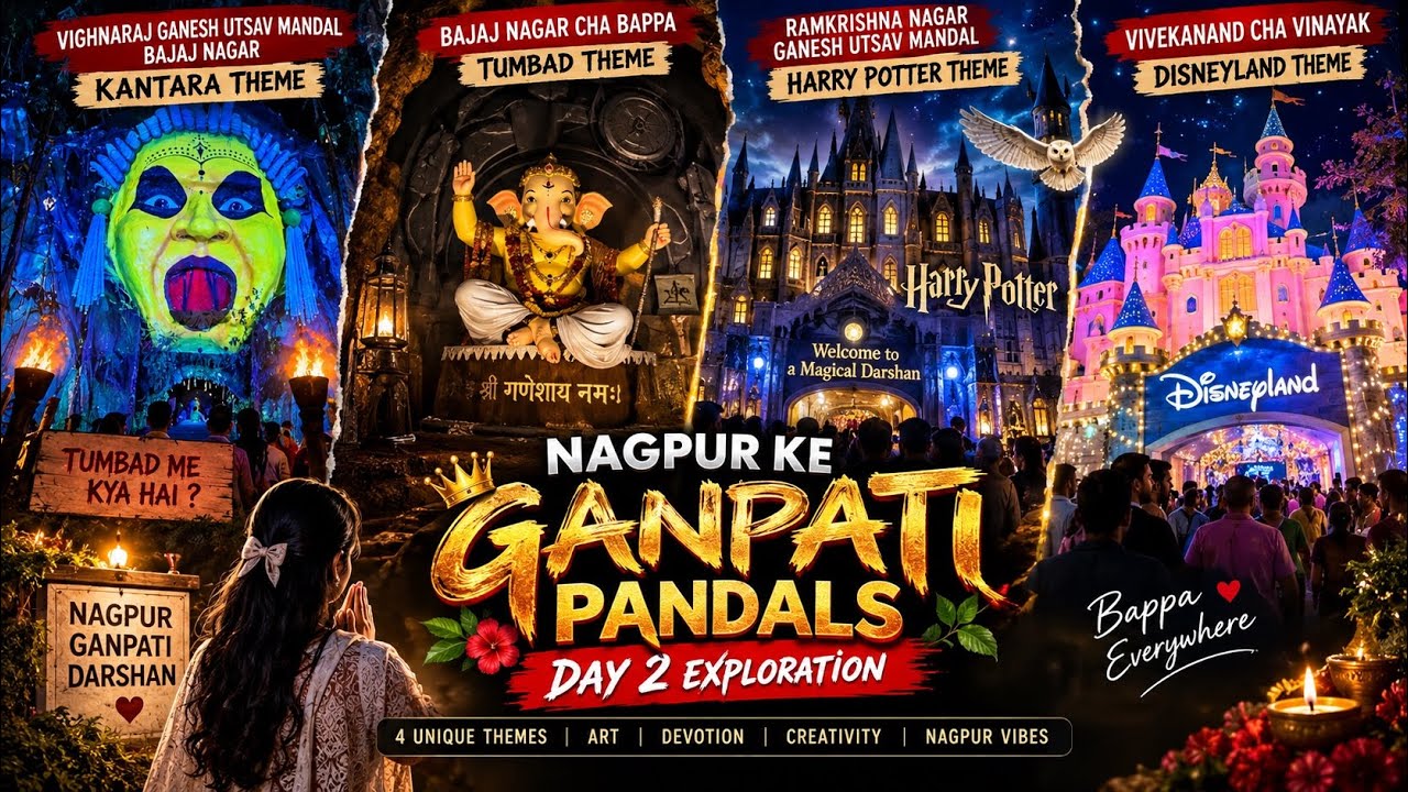 Kantara, Tumbbad, Harry Potter & Disneyland Themes | Nagpur Ganpati Pandals 😱🔥 | Full Vlog