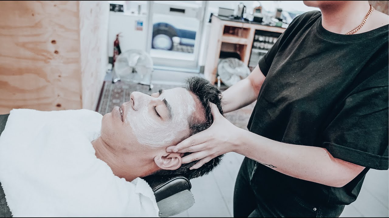 Relaxing facial & head massage from female barber (ASMR - No Talking - Nomad Barber - Part 2)