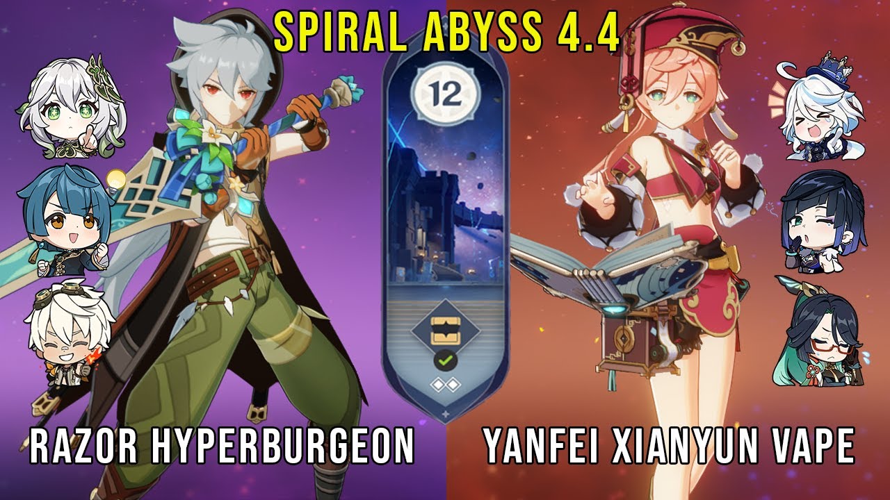 C6 Razor Overburgeon and C6 Yanfei Xianyun Vape  - Genshin Impact Abyss 4.4 - Floor 12 9 Stars