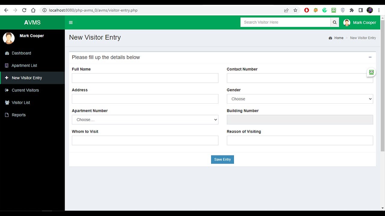 Visitor management system project in PHP with source code | PHP Project