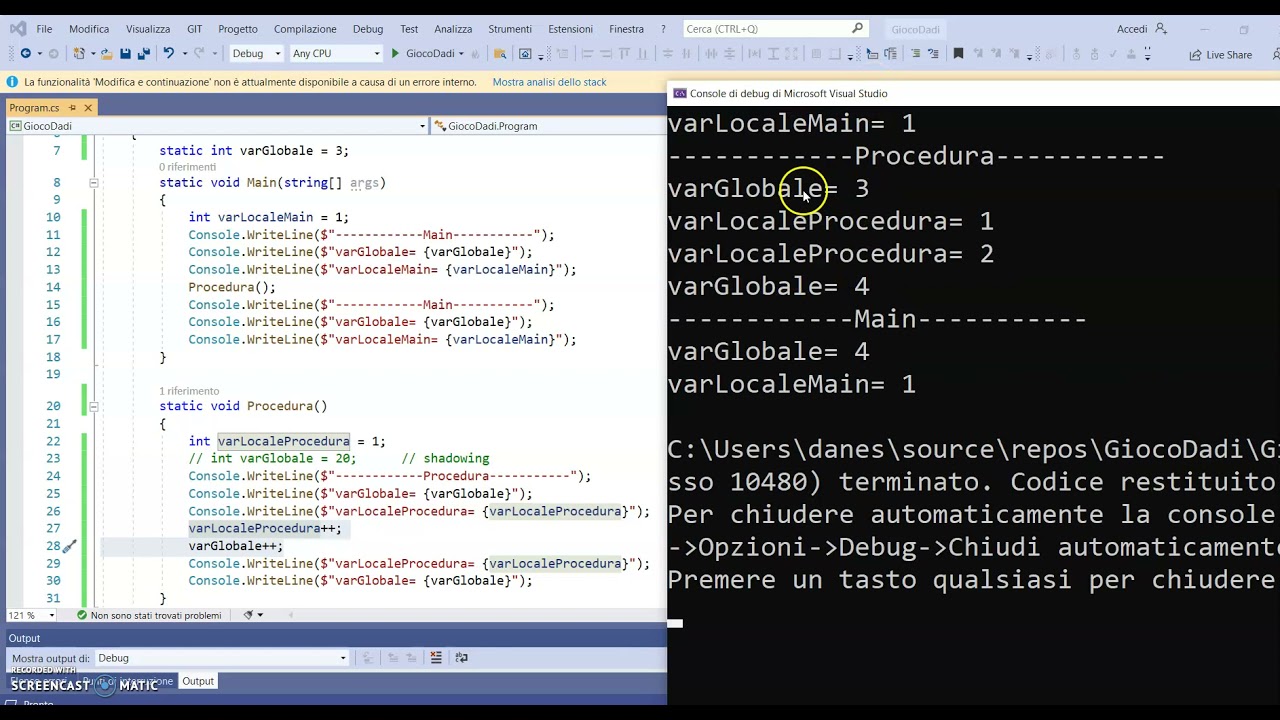 C# 6. Variabili locali e globali