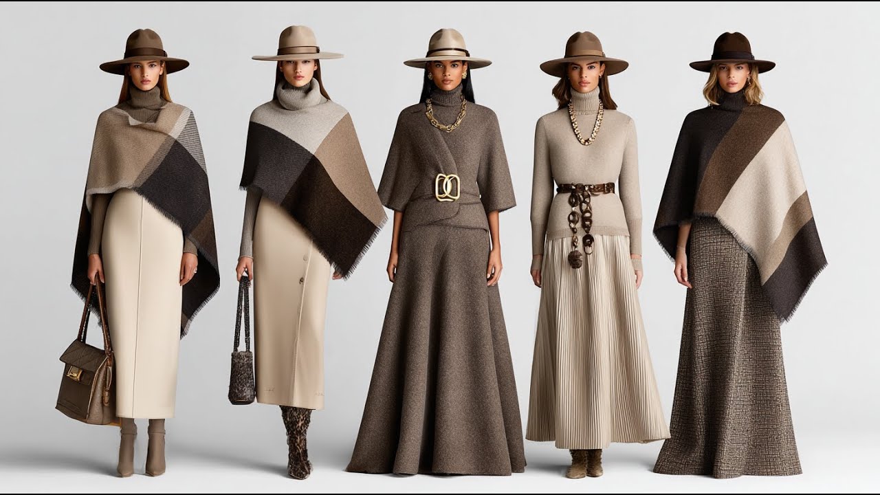 Ralph Lauren Зима 2025/26 | Бежевый и серо-коричневый минималистичный элегантный образ для женщин...