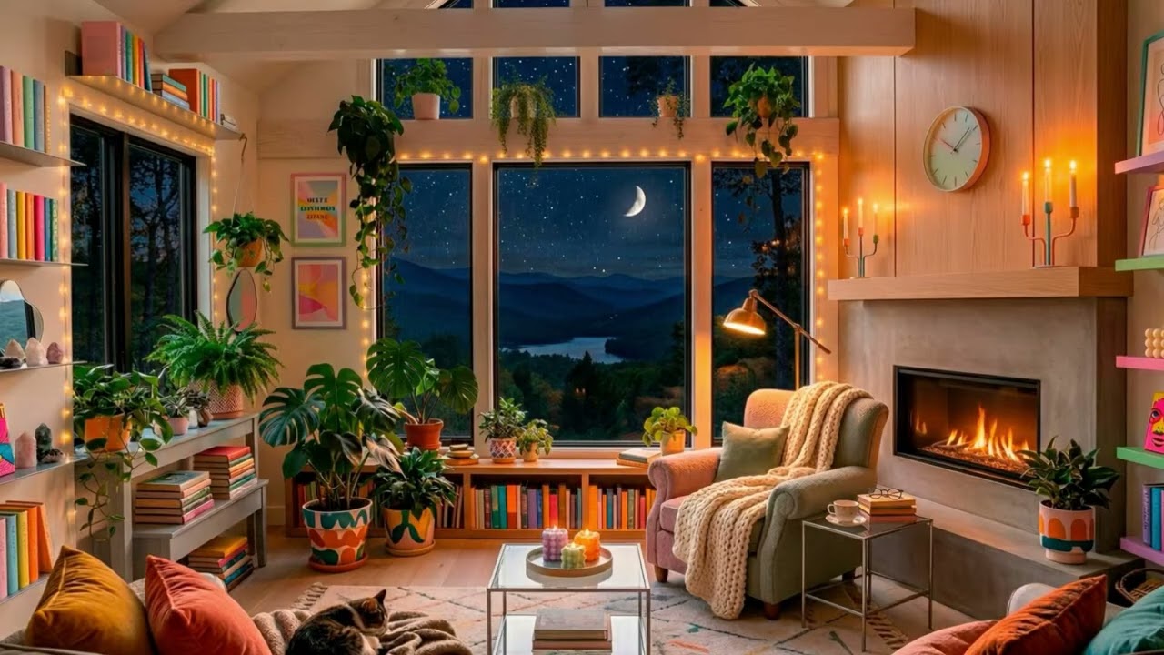 Cozy Fireplace Ambience 🔥 Crackling Logs and gentile rain for Reading, Study & Relaxation (12H)