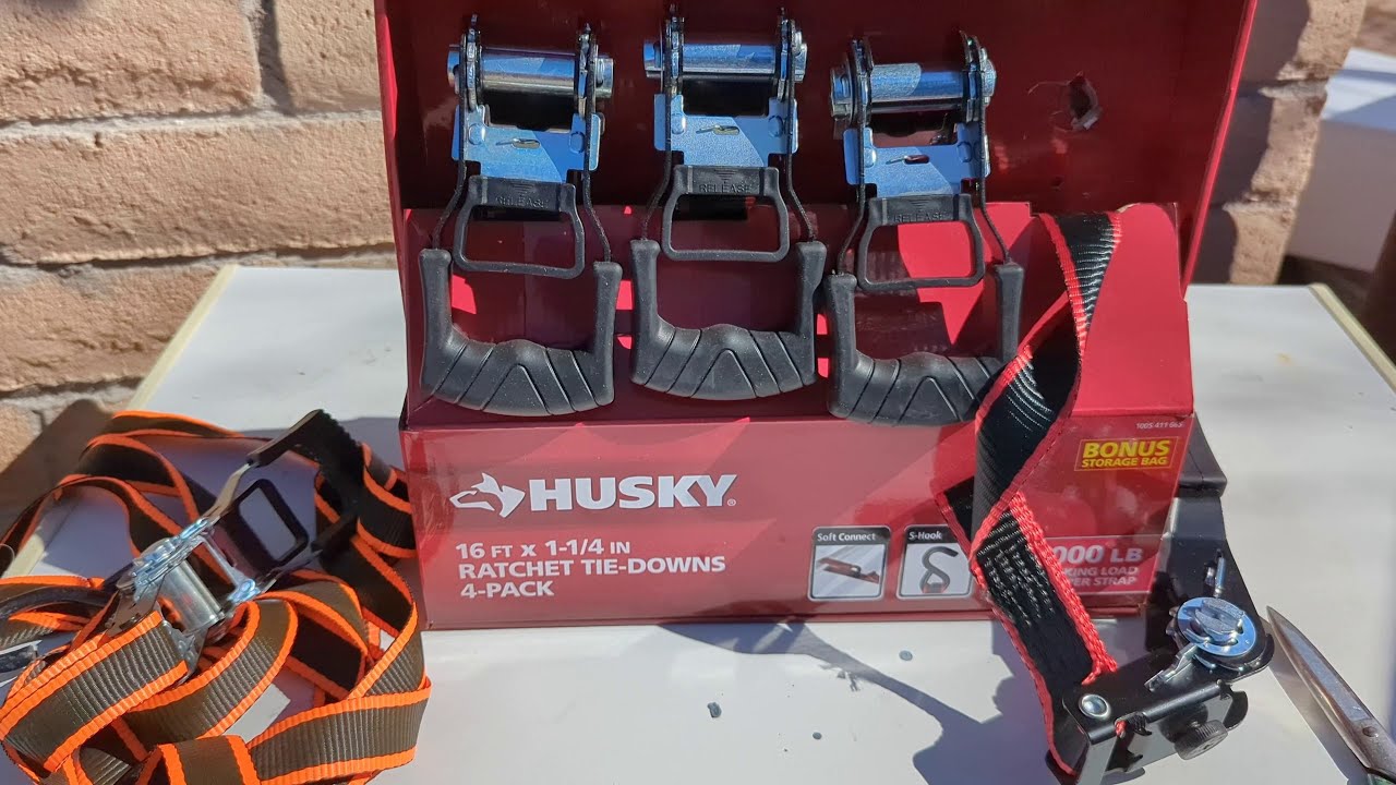 Unboxing The Husky 16 ft. 1.25 in. Ratchet Tie-Down Straps with S-Hook (4-Pack)