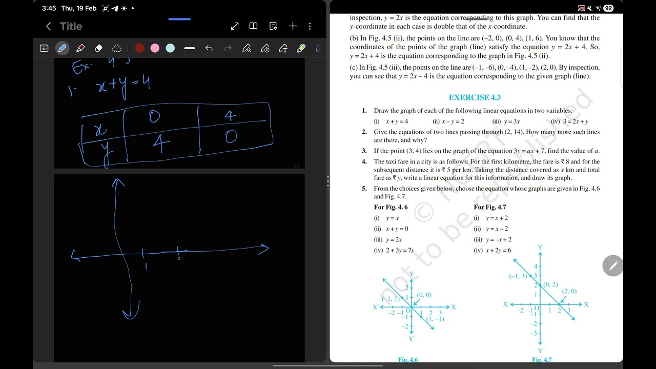 Class 9 ch4 Ex 4.3 ques 1-5 Linear Equations In Two Variables with complete explanation 