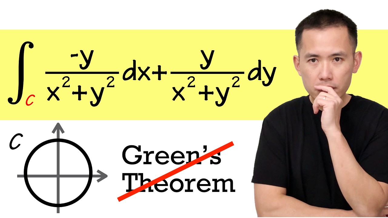 最經典的曲線積分: 雖然有封閉曲線, 但格林定理還是沒辦法用