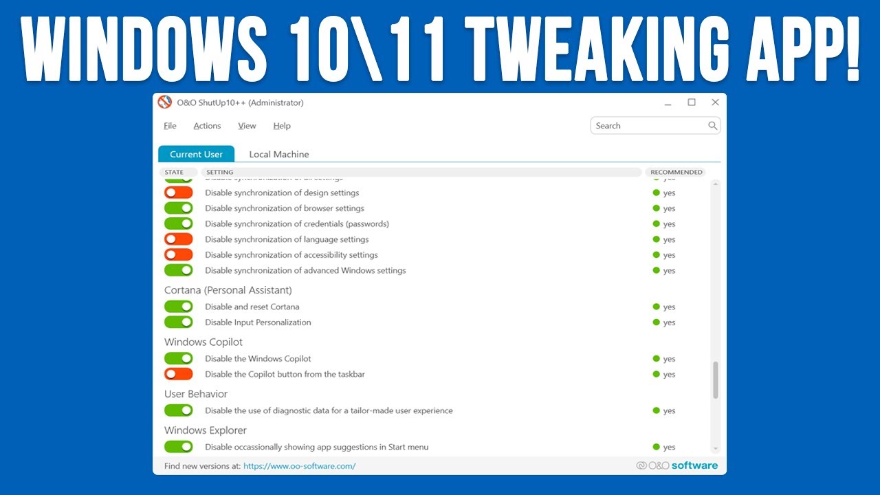 Настройте и упростите настройки компьютера с Windows 10 или 11 бесплатно с помощью O&O ShutUp10++
