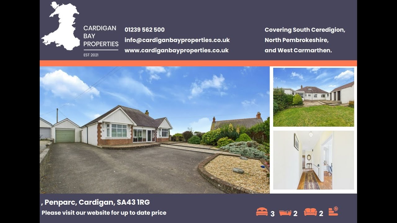 Property For Sale ; 3 Bedroom bungalow in Penparc, Cardigan Bay