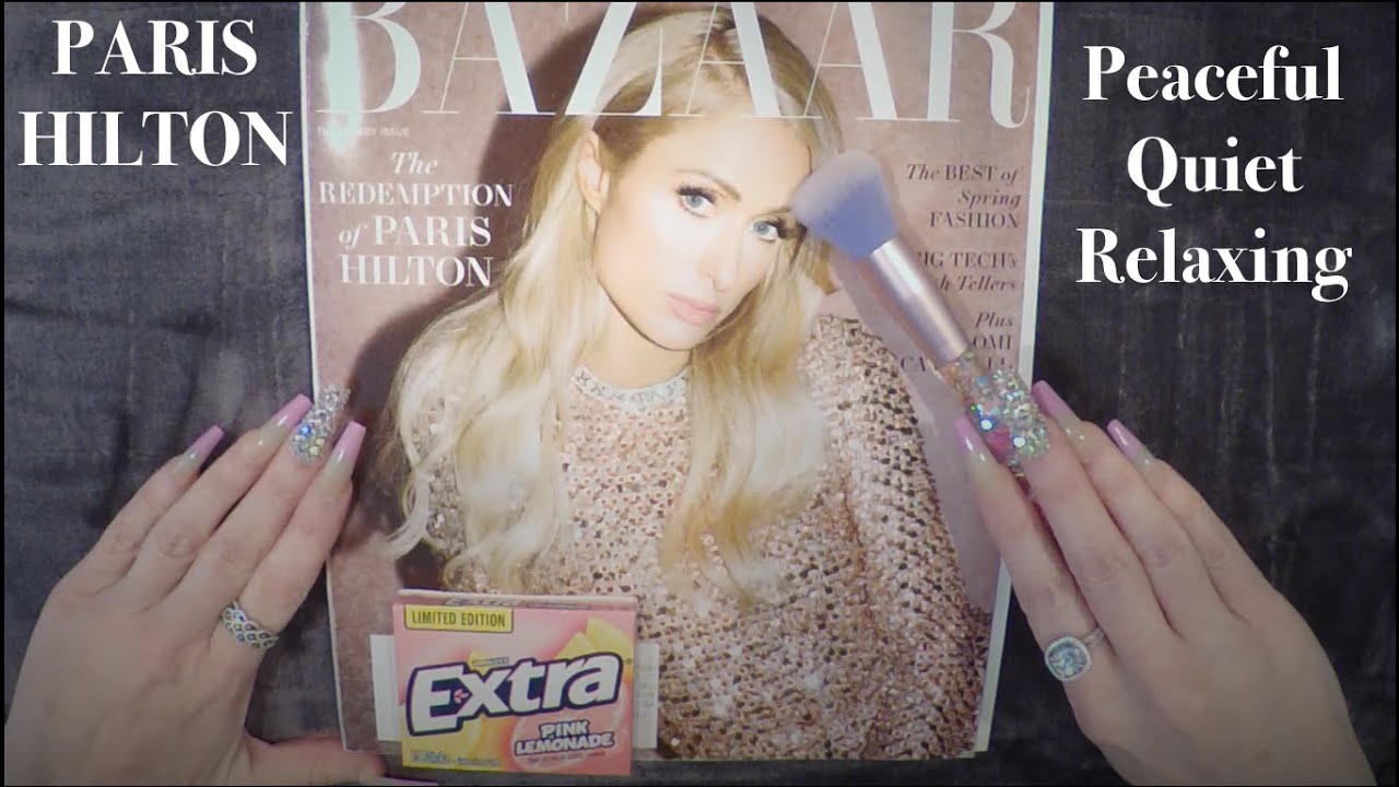 ASMR Gum Chewing Magazine Flip Through | Paris Hilton | Whispered Ramble, Page Turning