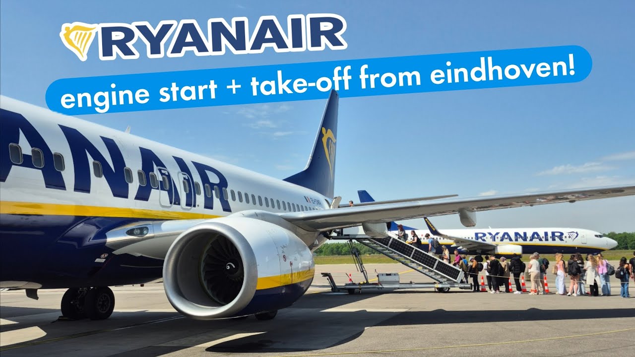 4K | Ryanair 737-800 engine start and take-off from Eindhoven!