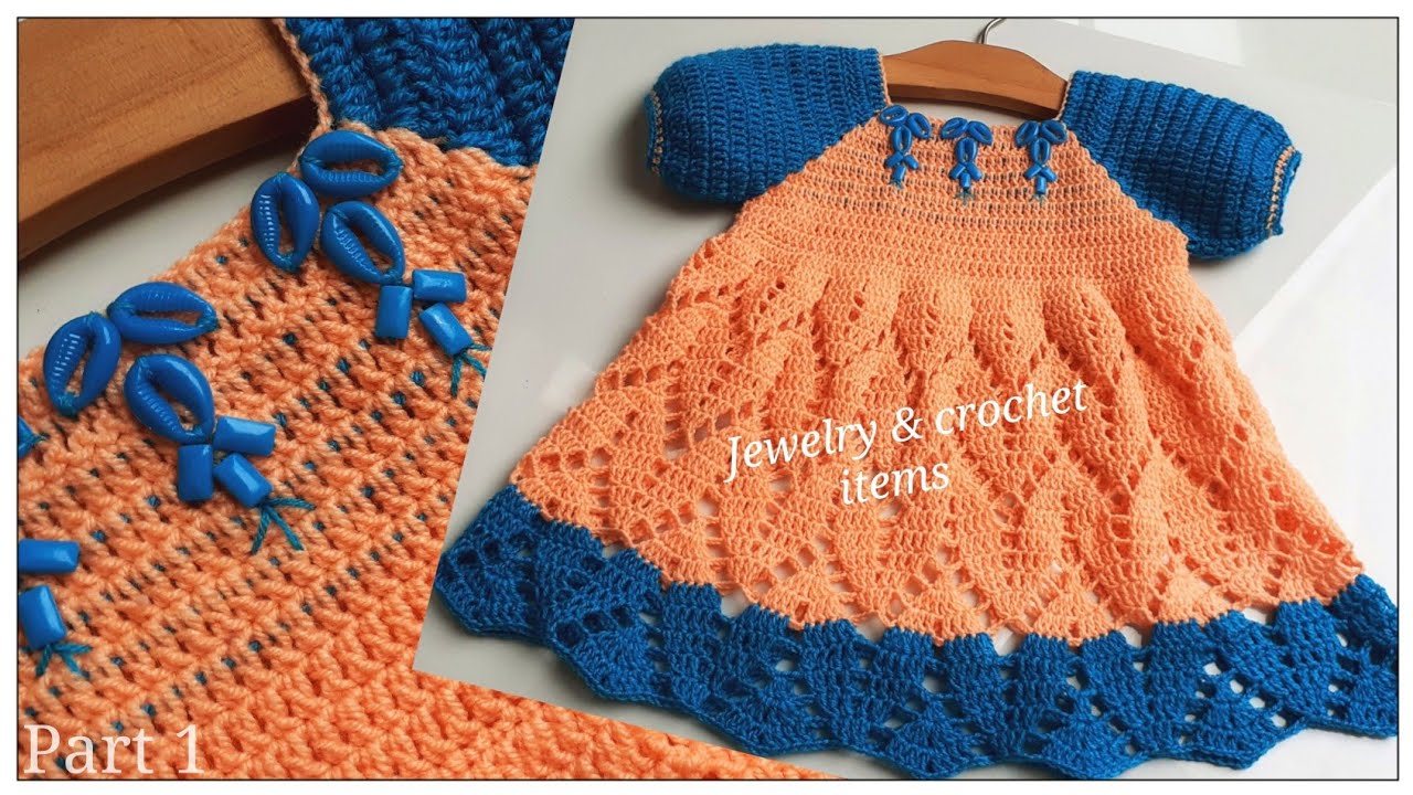 How To Crochet Two Colors Baby Frock (part 1)