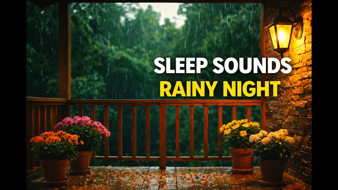Heavy Rain on Cozy Balcony 🌧️✨ Sleep Instantly with Warm Lantern Ambience,