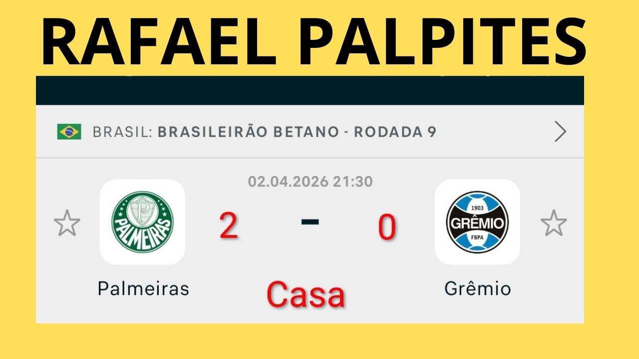 PALPITES DE FUTEBOL COM PLACAR EXATO +BILHETE PRONTO PARA ESTA QUINTA 02/04/2026