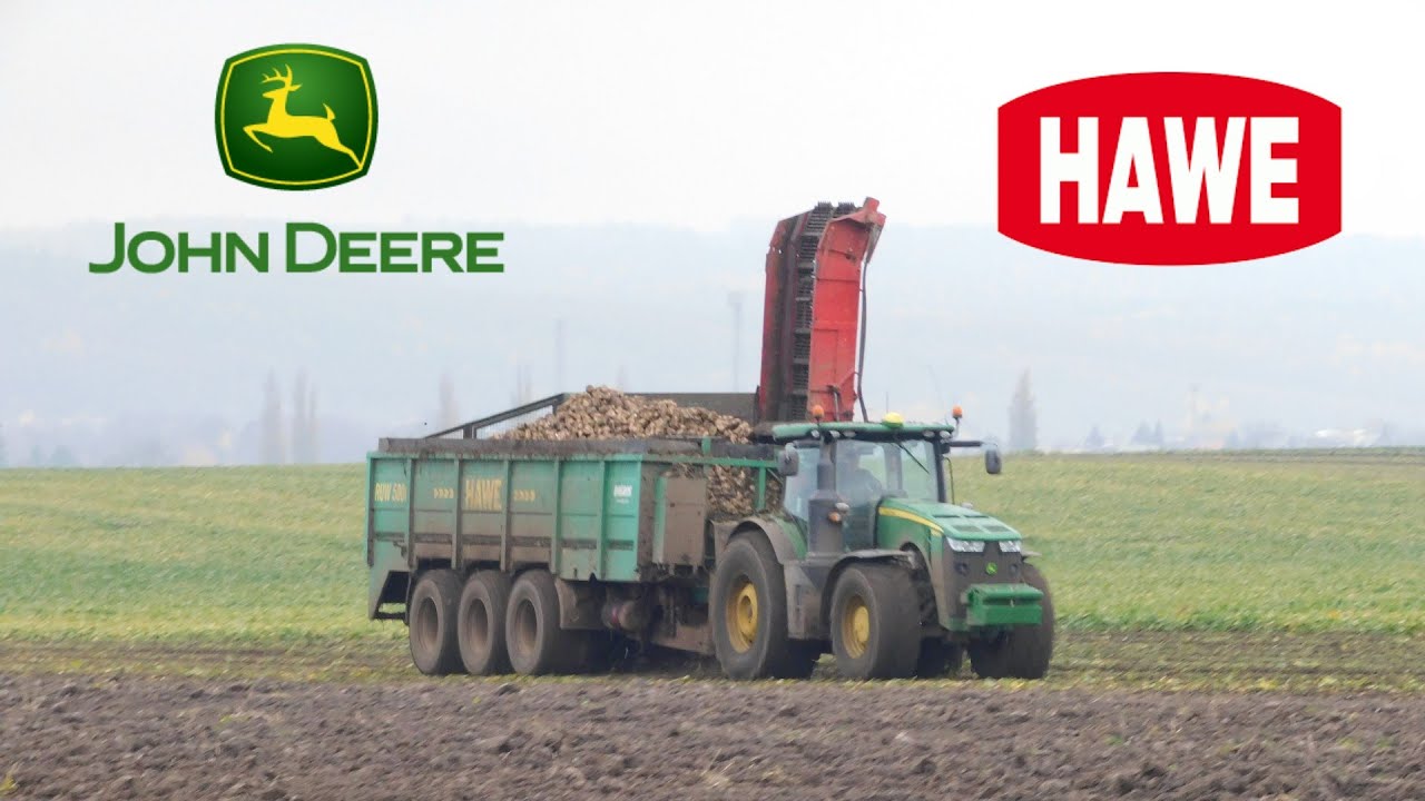 Řepná kampaň 2021 - John Deere 8345 R + Hawe RUW 5000  |  Bahnivý /Mokrý odvoz řepy od kombajnu 2021