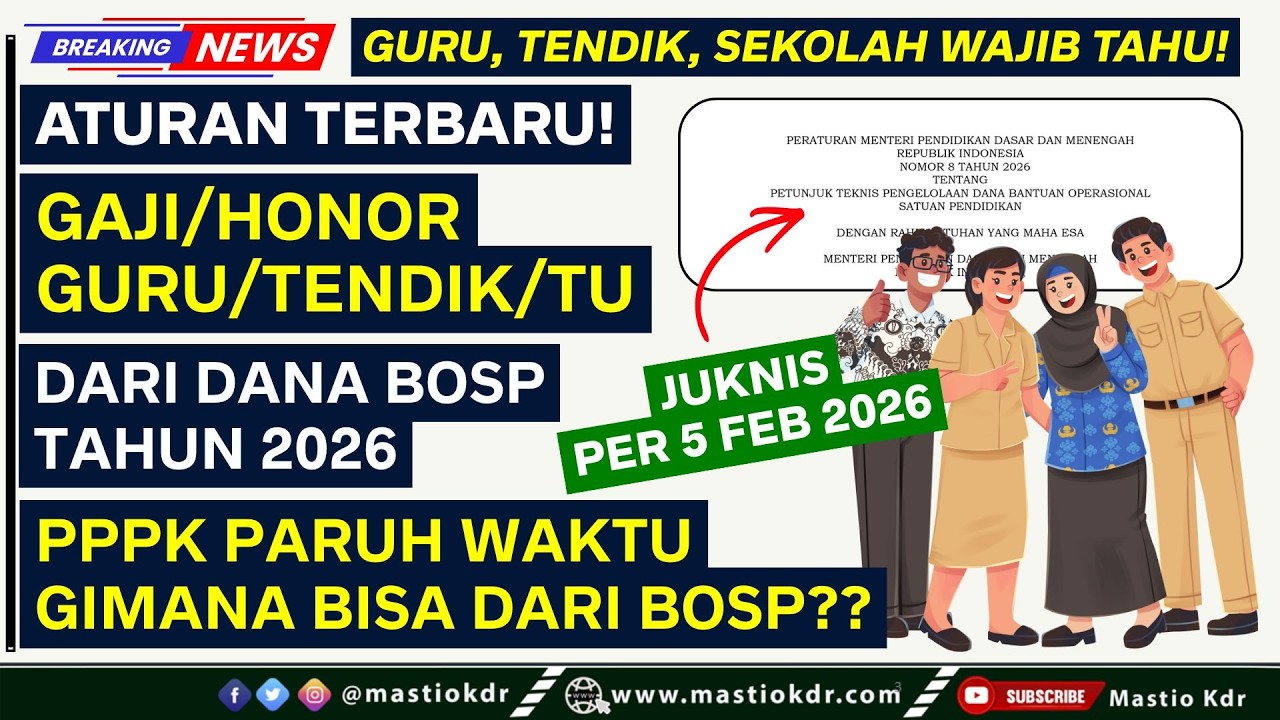 Aturan Terbaru 2026! Syarat Honor/Gaji Guru,Tendik/TU, PPPK Paruh Waktu Dari Dana BOSP 2026!
