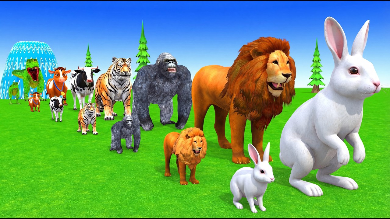 Long Slide Game with Cow Elephant Gorilla Hippopotamus Tiger 3d Animal Game Funny 3d Animals