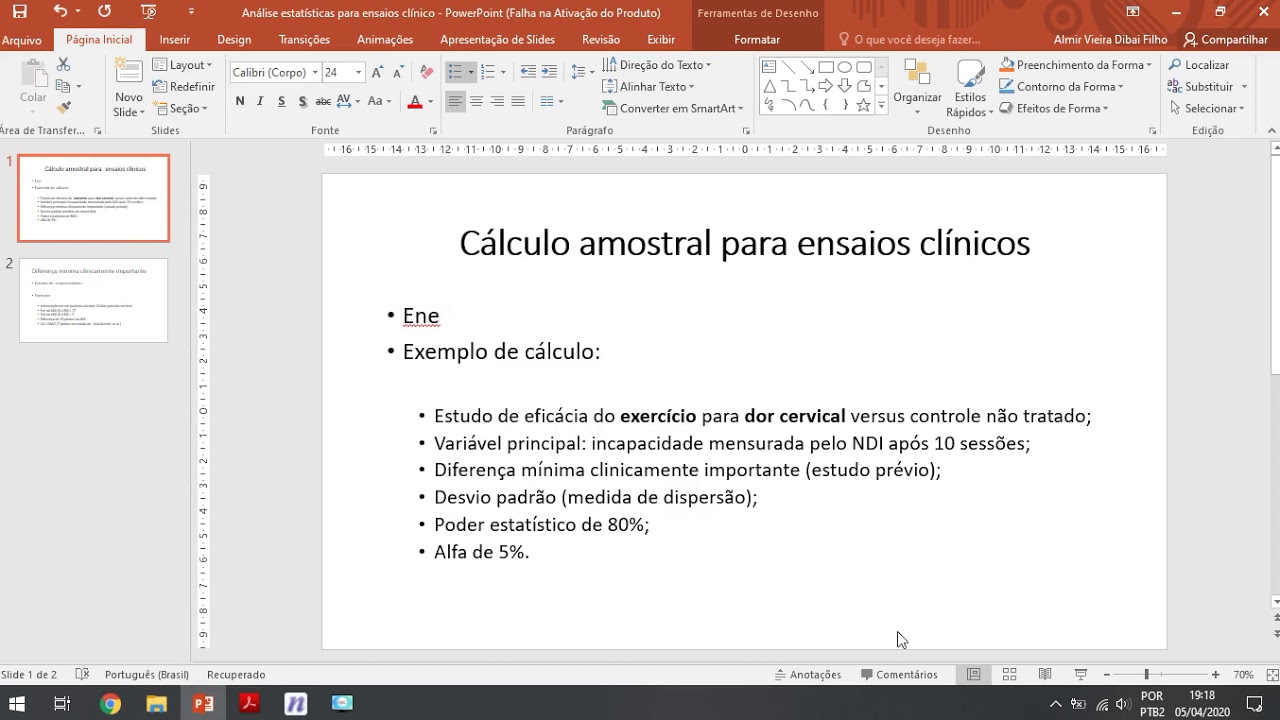 Cálculo amostral para ensaios clínicos