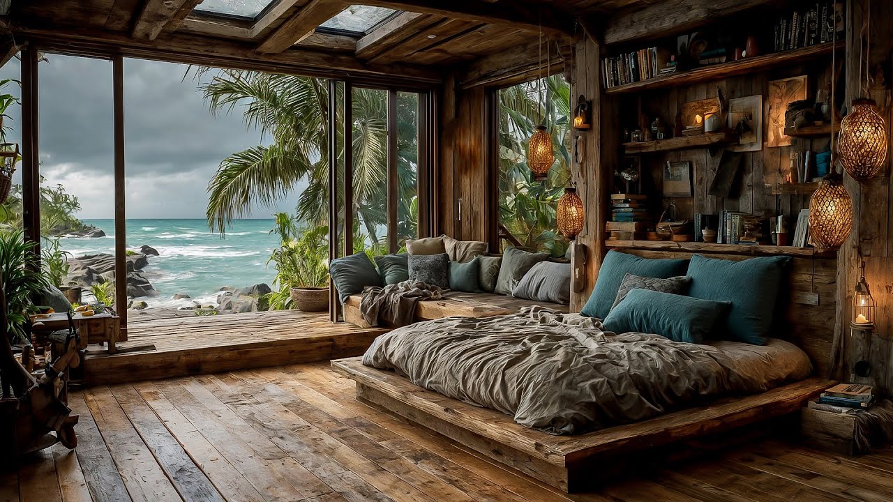 Falling Asleep in a Rustic Beach Hut During a Thunderstorm – Stormy Coastal Atmosphere 🌊⚡