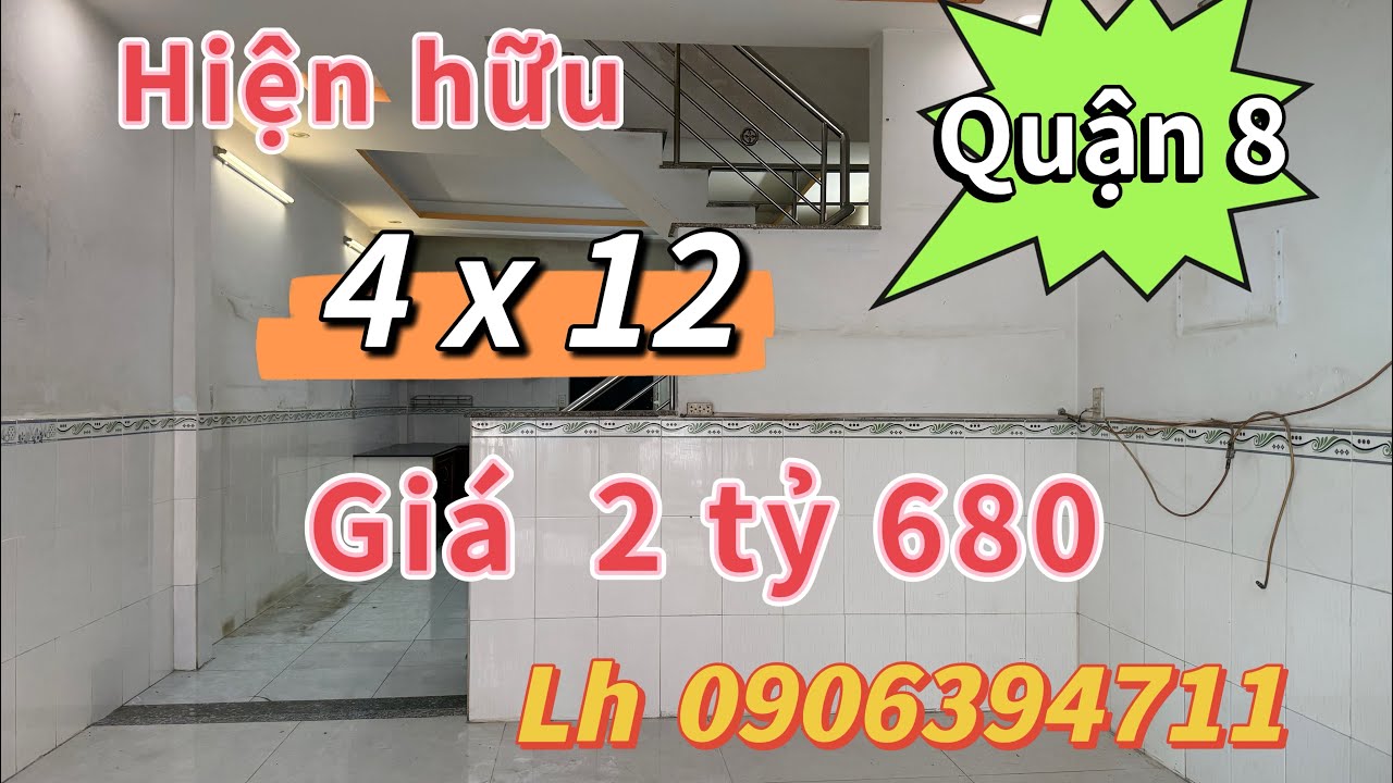 Quận 8)👉giá 2 tỷ 680 TL💥DT 4 x 12 một lầu 2p2wc Hẽm 3m cách đường chín 50m🌺0906394711