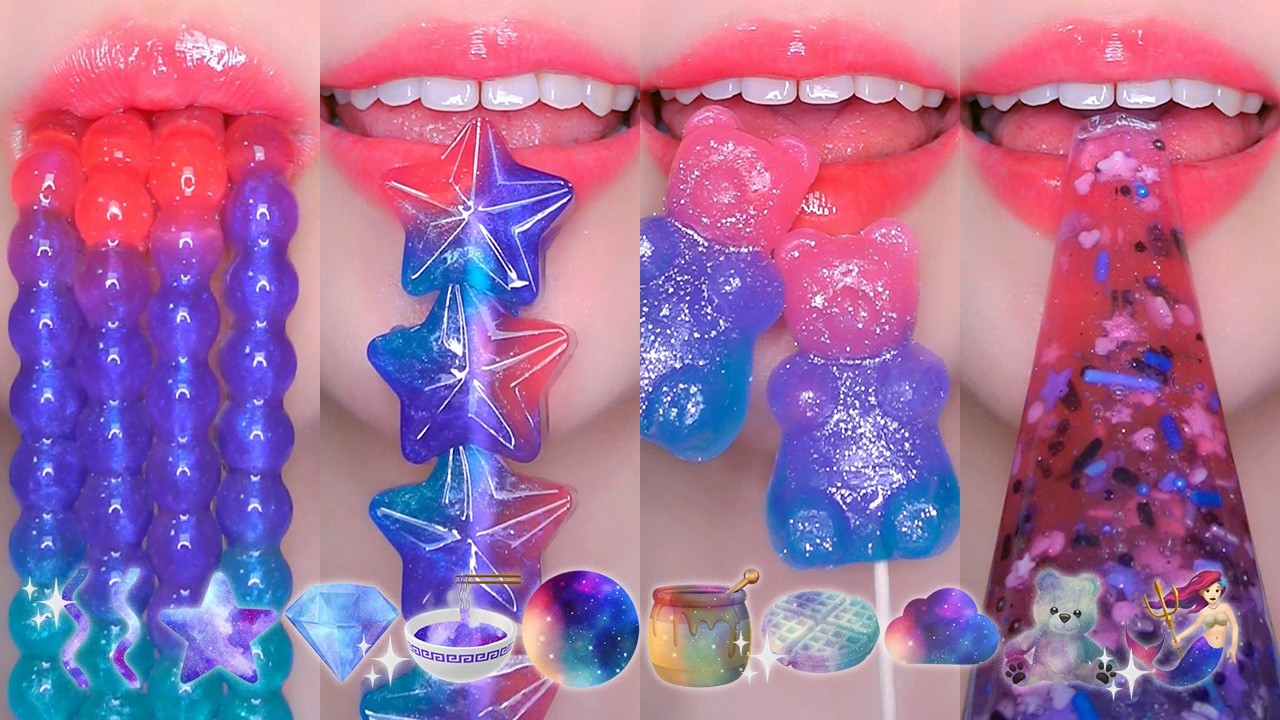 ASMR GALAXY EMOJI FOOD KOHAKUTO JELLY 🌌 갤럭시 이모지 먹방 코하쿠토 젤리 | eating sounds