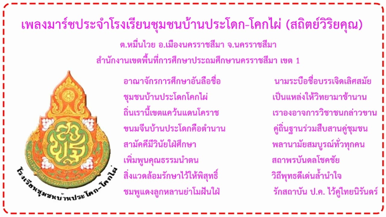 เพลงมาร์ชโรงเรียนชุมชนบ้านประโดก-โคกไผ่ (สถิตย์วิริยคุณ) สพป.นครราชสีมา เขต 1 (ขับร้อง)
