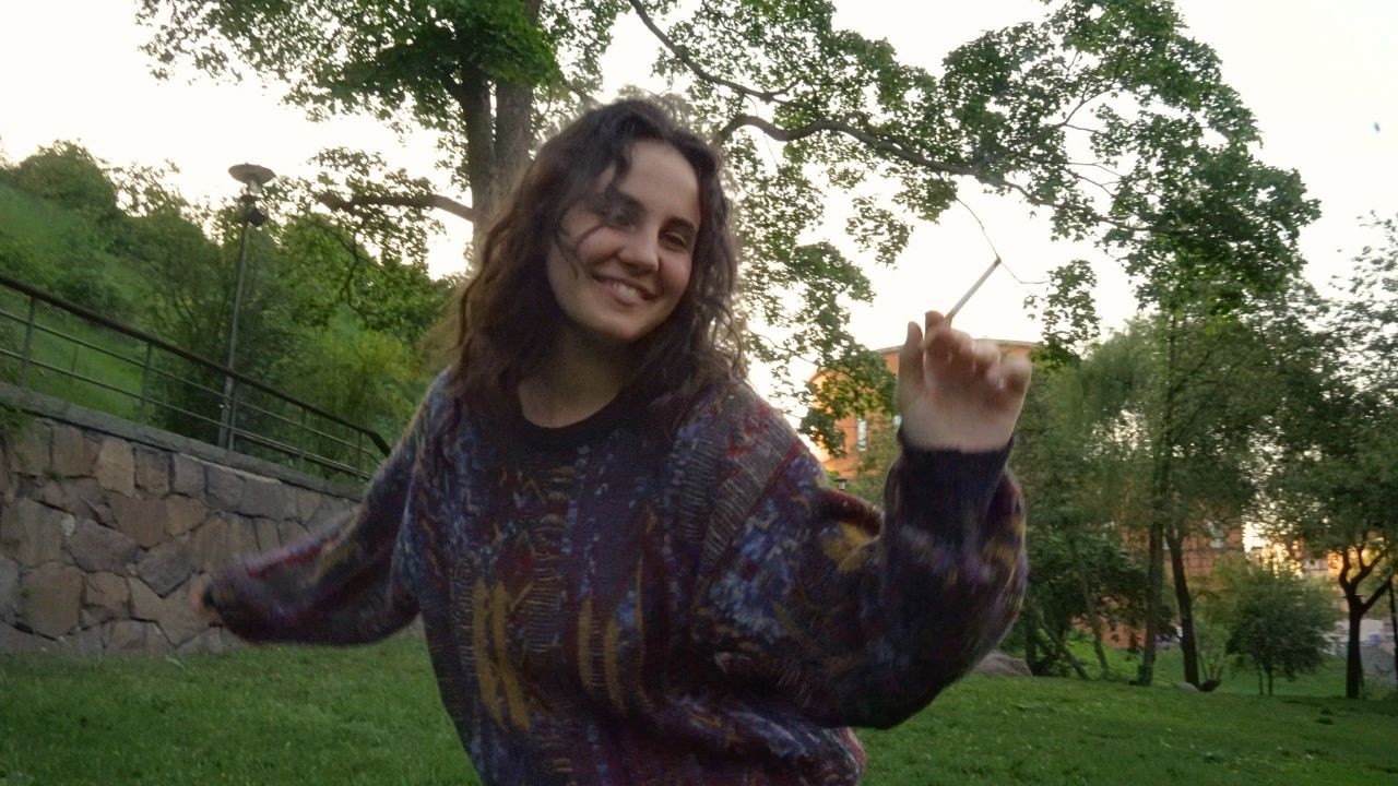 My girlfriend dancing to my music in the centre of Stockholm