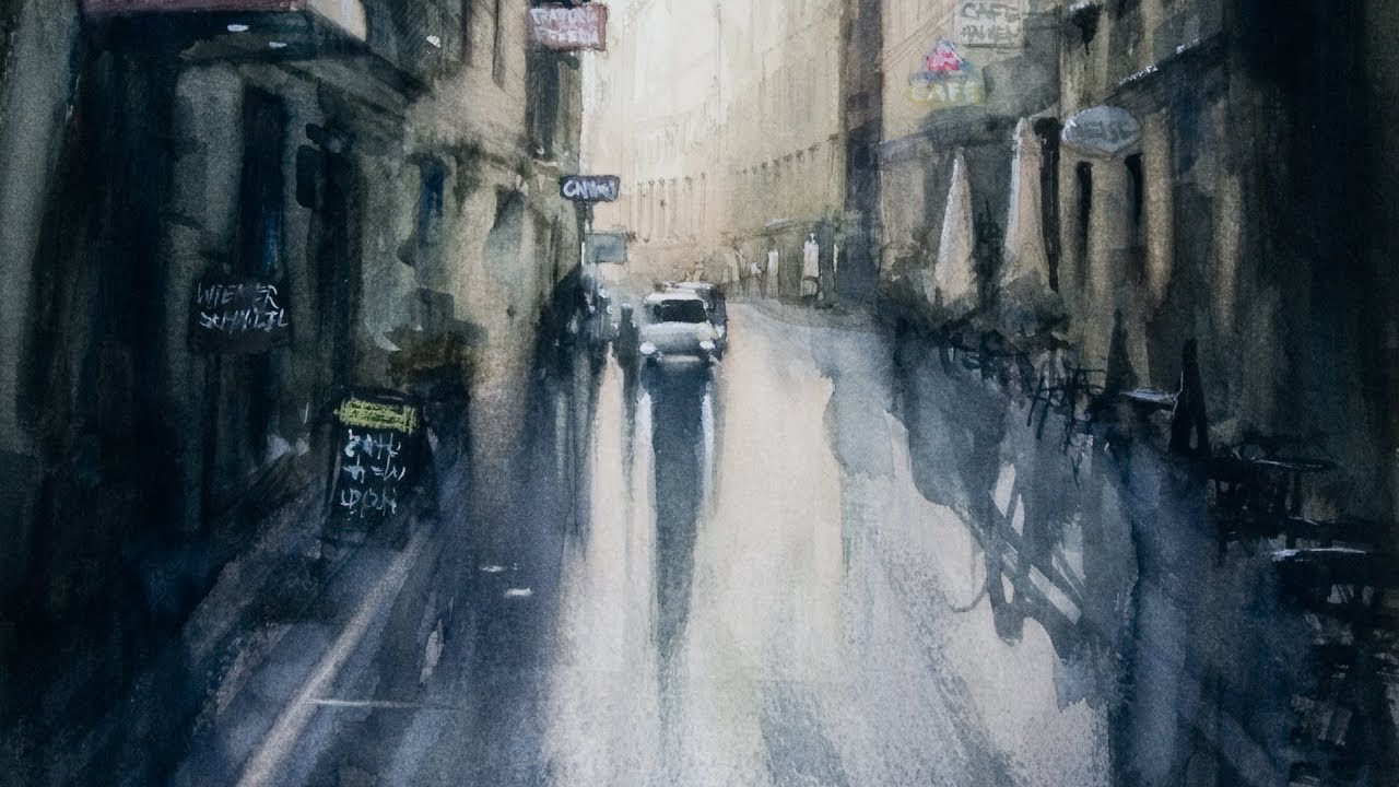 Watercolor [Speed painting - Timelapse] Vienna Cityscape 6