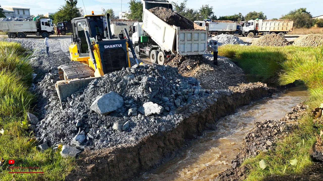 it's Great! Excited Tasks Start Sandfill Size Lake Central Erase Process with Dozer & Dongfeng Truck
