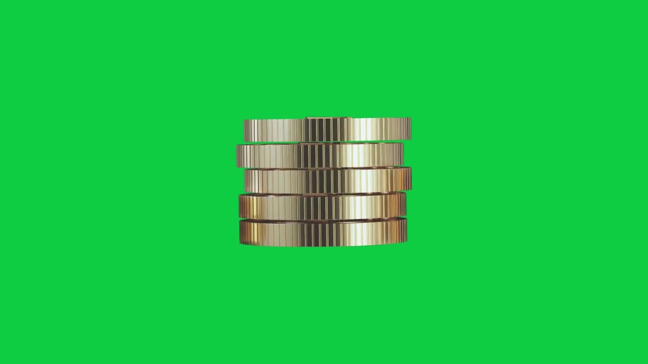 3D Stacked Coin in Golden Style Animation | Green Screen